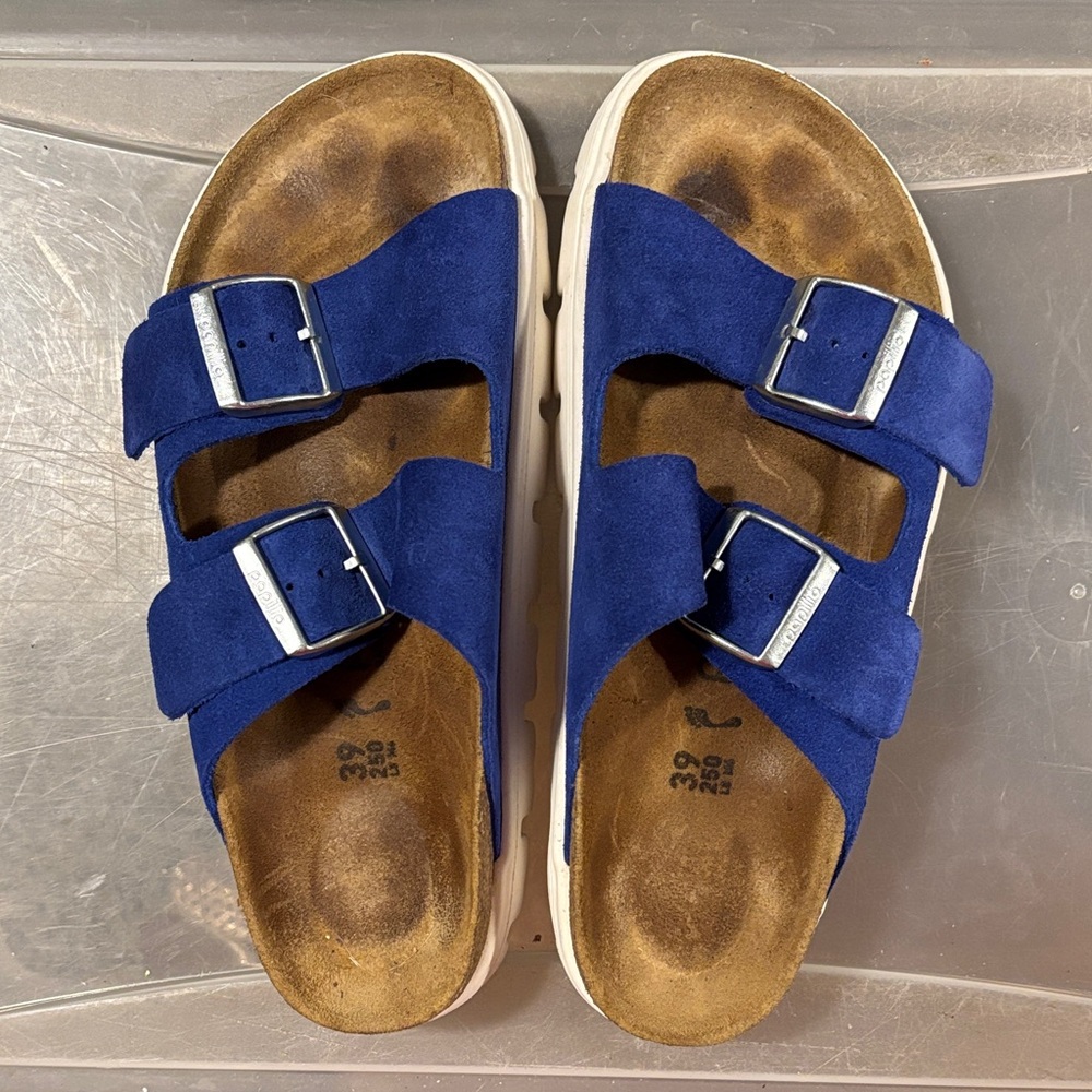 Papillio Royal Blue Suede Double-Buckle Slide Sandals - Picture 8 of 8